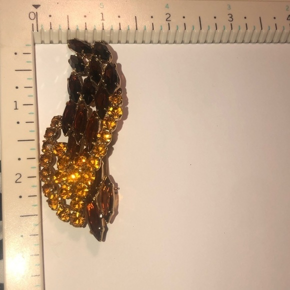 𝅺vtg Juliana DE Topaz Navette Orange Rivoli Gold Tone Brooch 2.8” Confirmed - Picture 10 of 10